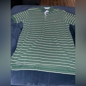 Vintage Tommy Hilfiger Polo Shirt Mens Medium Striped Green & White Cotton